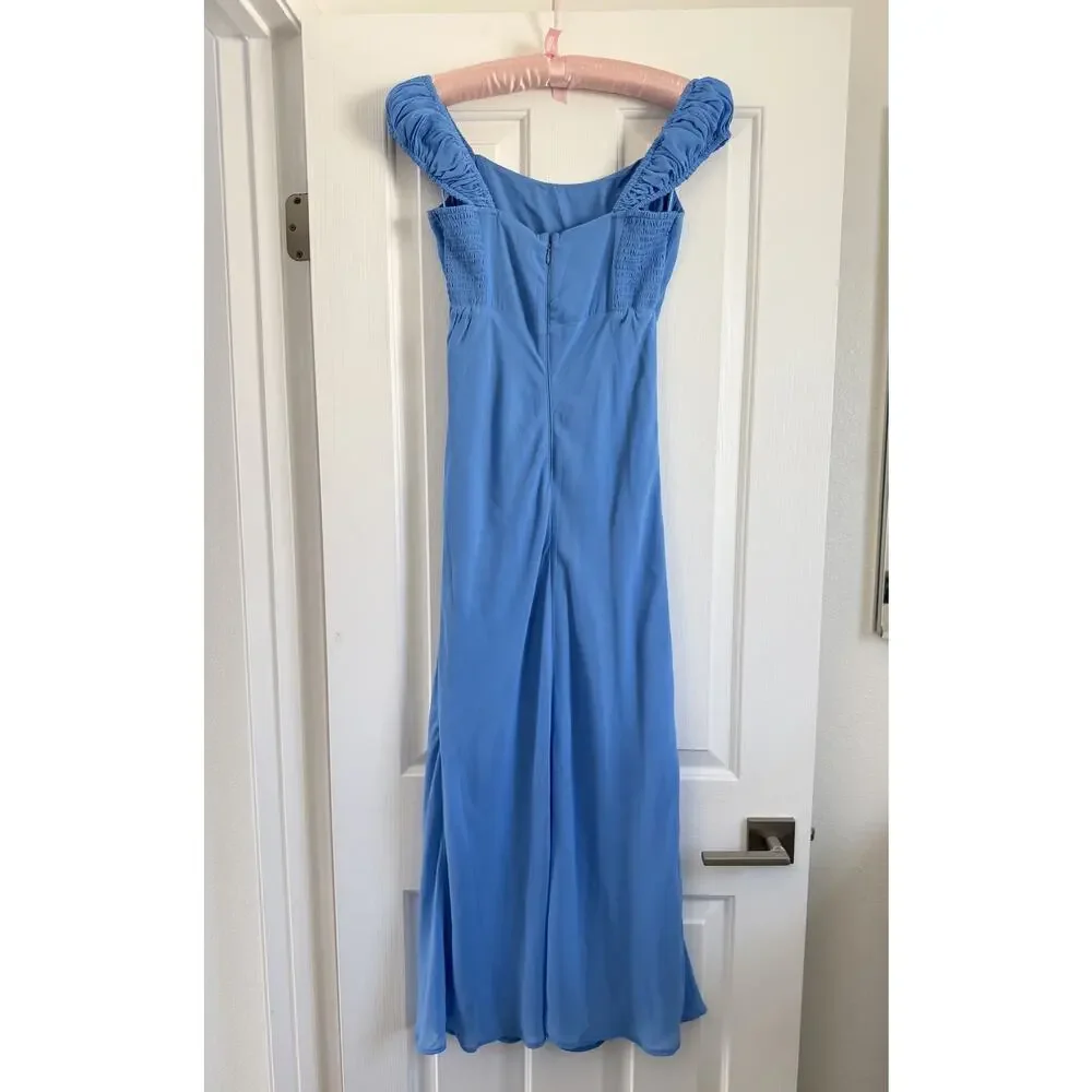 Abercrombie & Fitch Gathered-Sleeve Maxi Dress Light Blue Size S